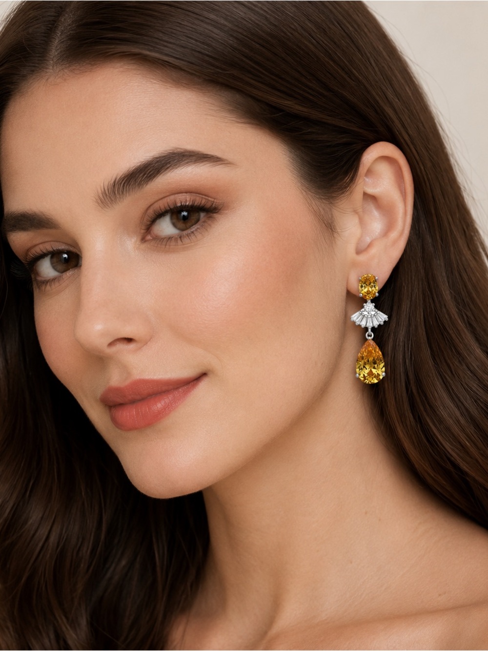 Sterling silver citrine drop earrings - Picture 2 of 2